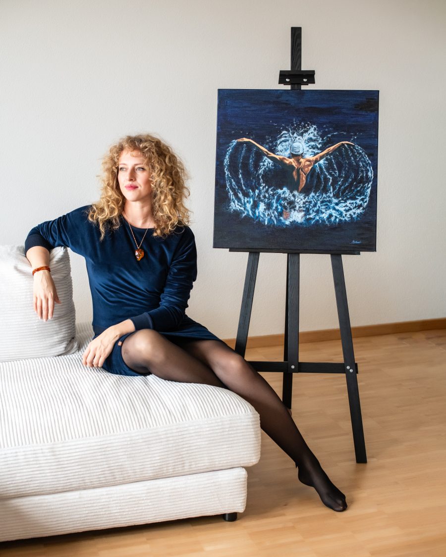 Swim Beyond Limits – Acrylic Painting on Canvas (60x60 cm) - Image 2